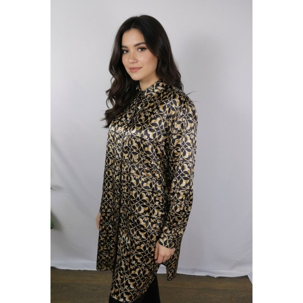 MS Chaus Womens Black & Gold Long Shirt Back Zip Ornamental Buttons Size 12